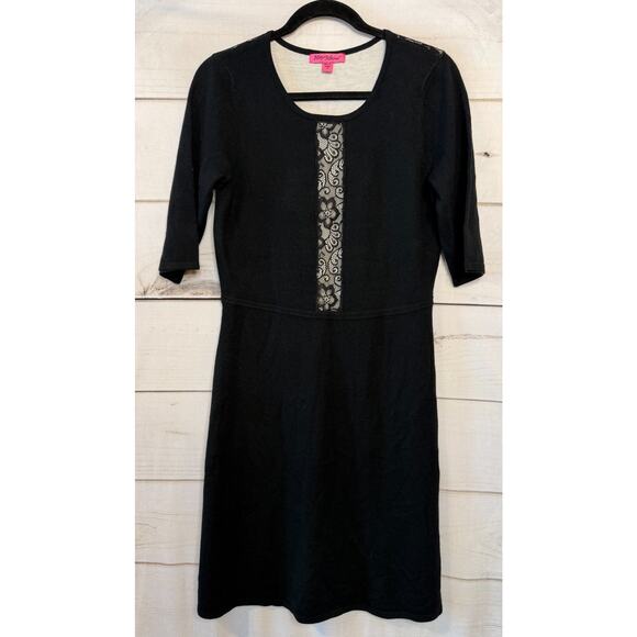 Betsy Johnson Sweater Dress Black With Lace Size MED Perf for FALL WINTER - Picture 1 of 5
